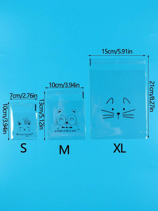 SHEIN كيس خبز شفاف 100 قطعة ذاتي اللصق بتصميمات كرتونية