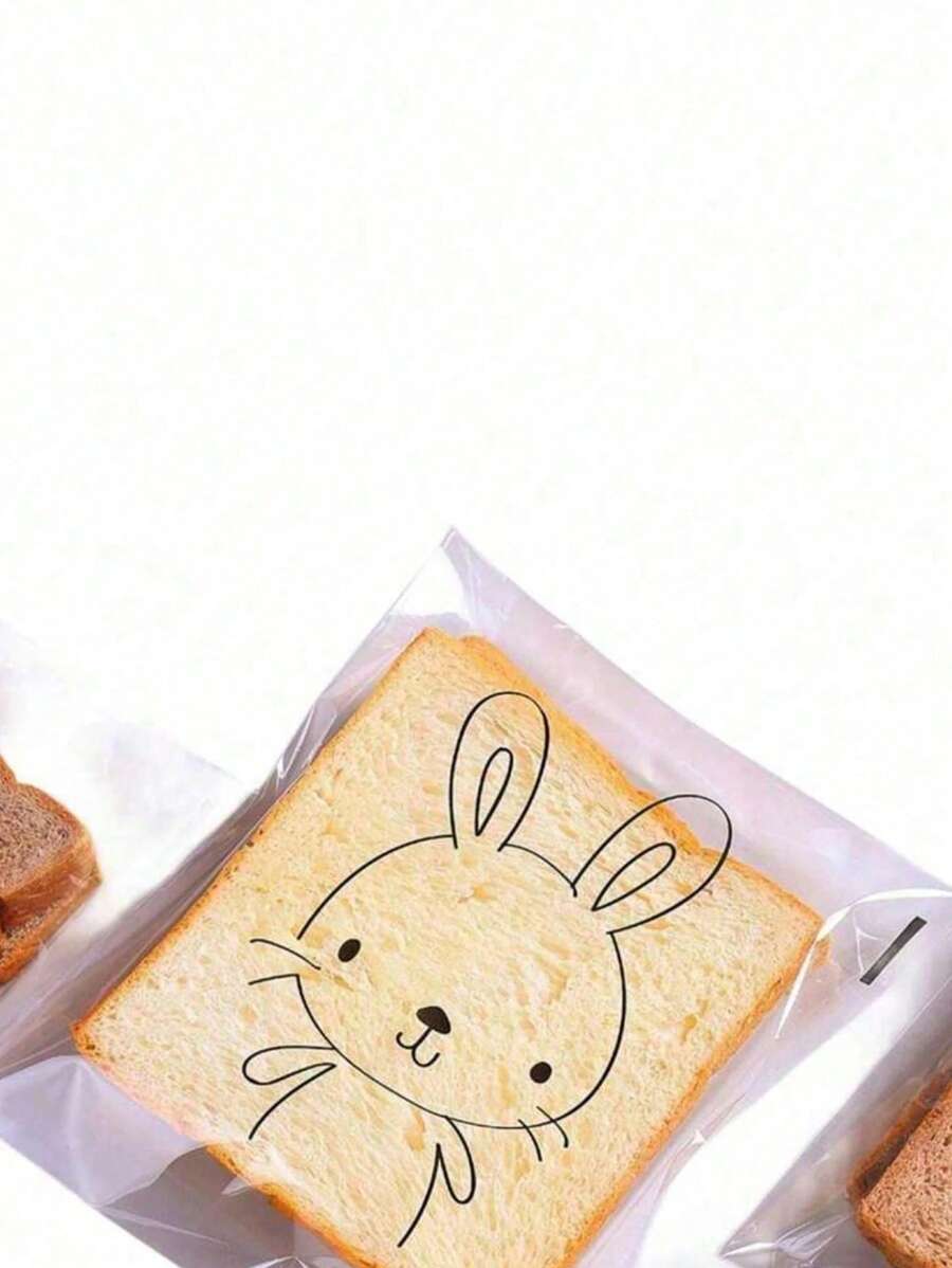 SHEIN كيس خبز شفاف 100 قطعة ذاتي اللصق بتصميمات كرتونية