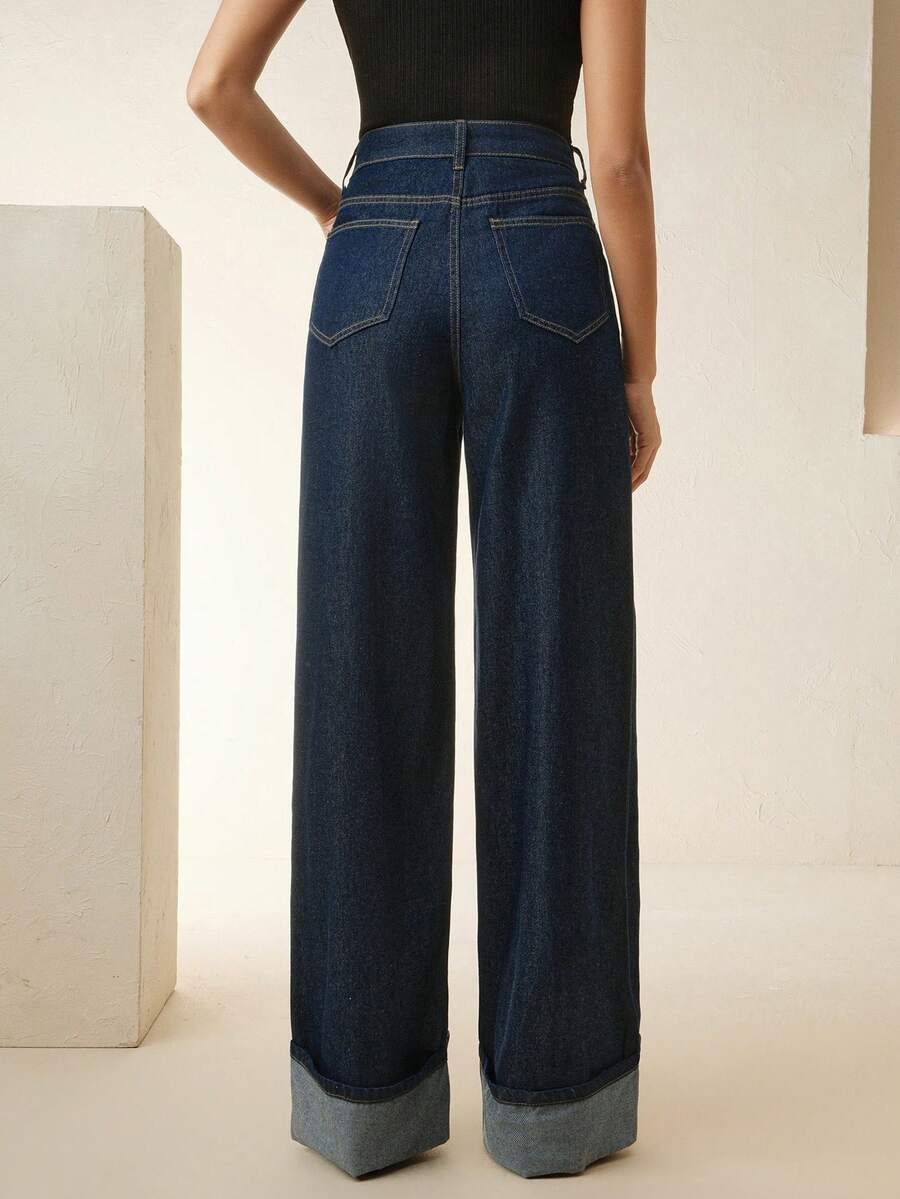 SHEIN Anewsta بنطلون نسائي كلاسيكي أزرق بساق مستقيمة