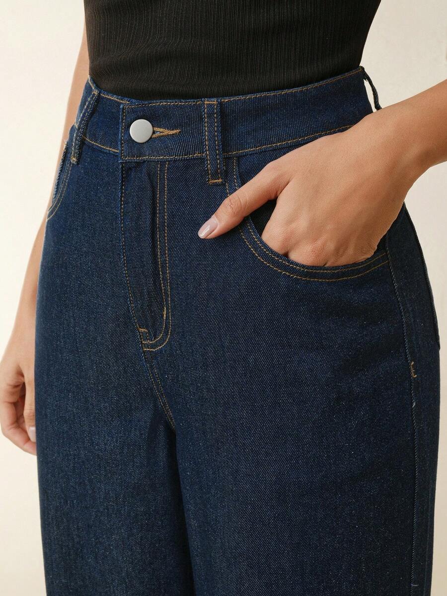 SHEIN Anewsta بنطلون نسائي كلاسيكي أزرق بساق مستقيمة