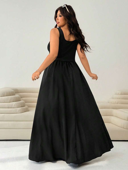 SHEIN Solflare فستان ماكسي أسود بدون أكمام للمقاسات الكبيرة