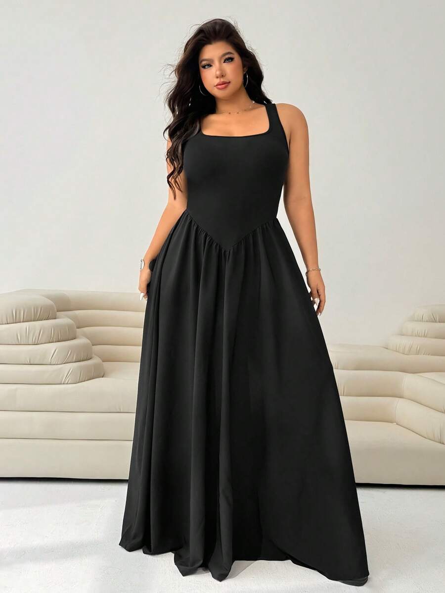 SHEIN Solflare فستان ماكسي أسود بدون أكمام للمقاسات الكبيرة