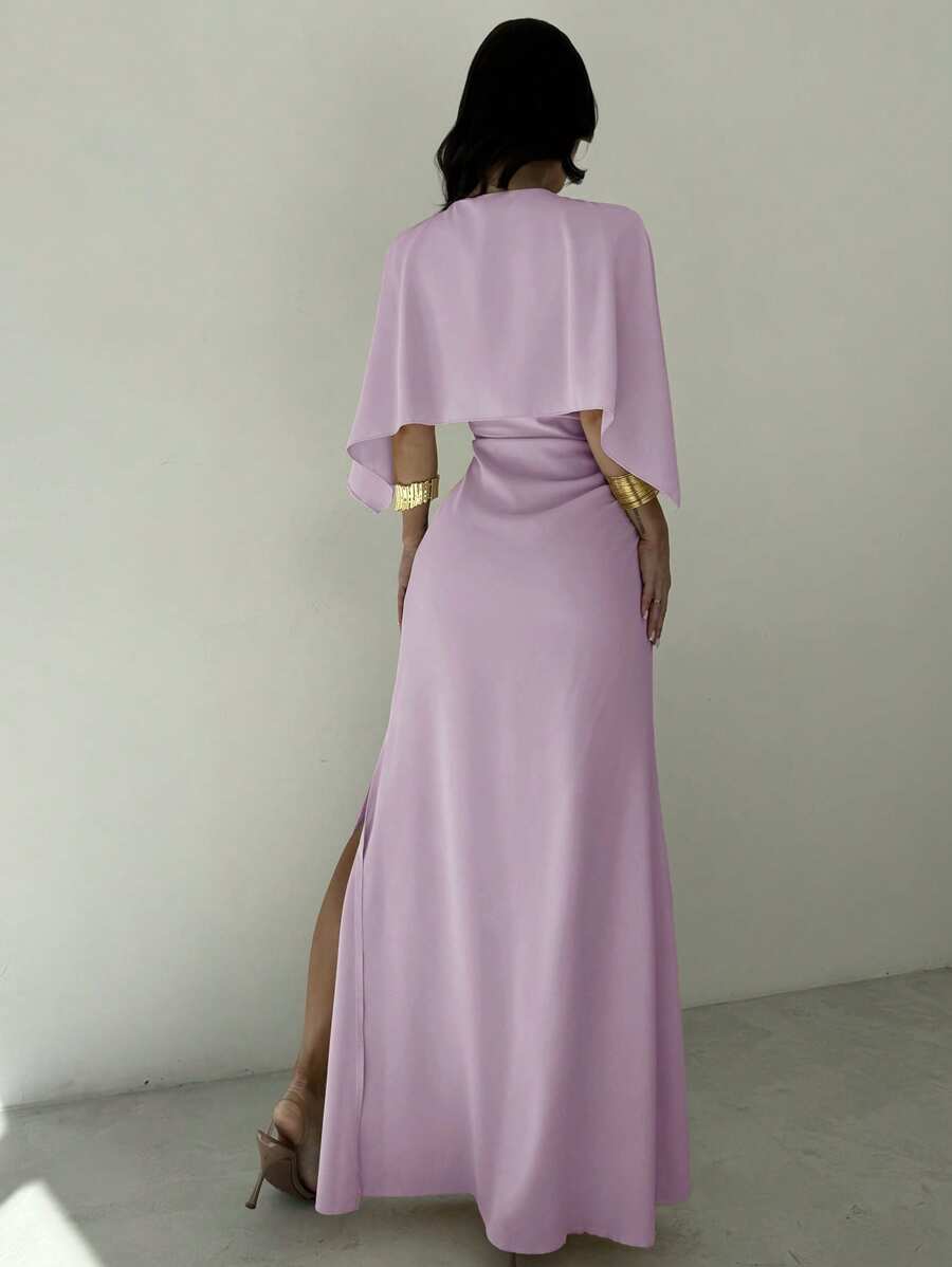SHEIN Firerie فستان سهرة بخصر مطوي ورقبة قارب بلون أرجواني