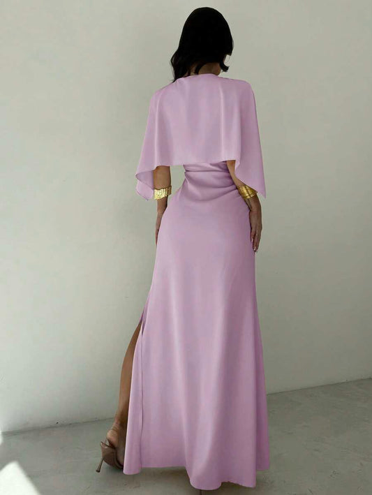 SHEIN Firerie فستان سهرة بخصر مطوي ورقبة قارب بلون أرجواني