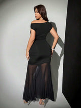 SHEIN Viva Relle فستان أسود للمقاسات الكبيرة بكتف مكشوف