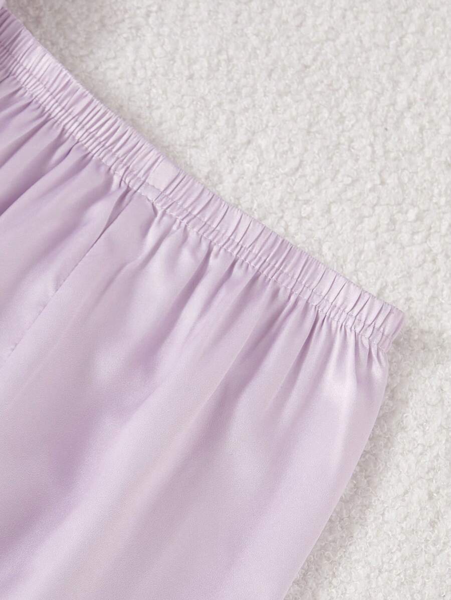 SHEIN طقم بناتي قطعتان من الستان الناعم بأكمام وحواف مكشكشة