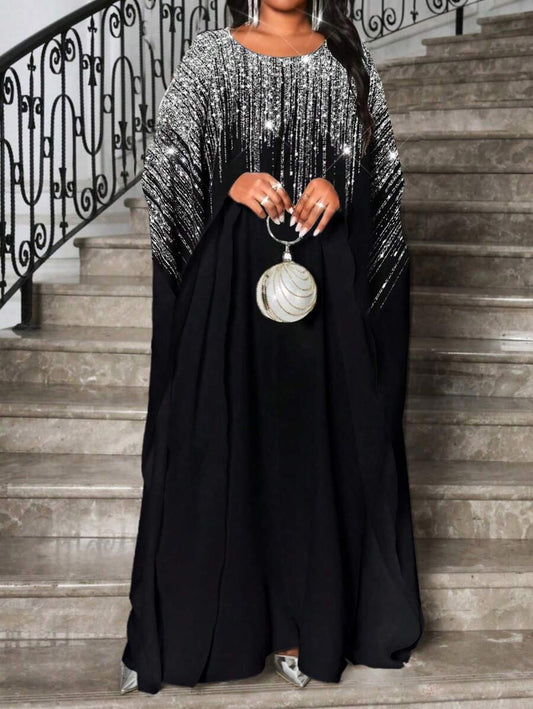 SHEIN Lady فستان فضي كوكتيل محبوك برقبة مستديرة