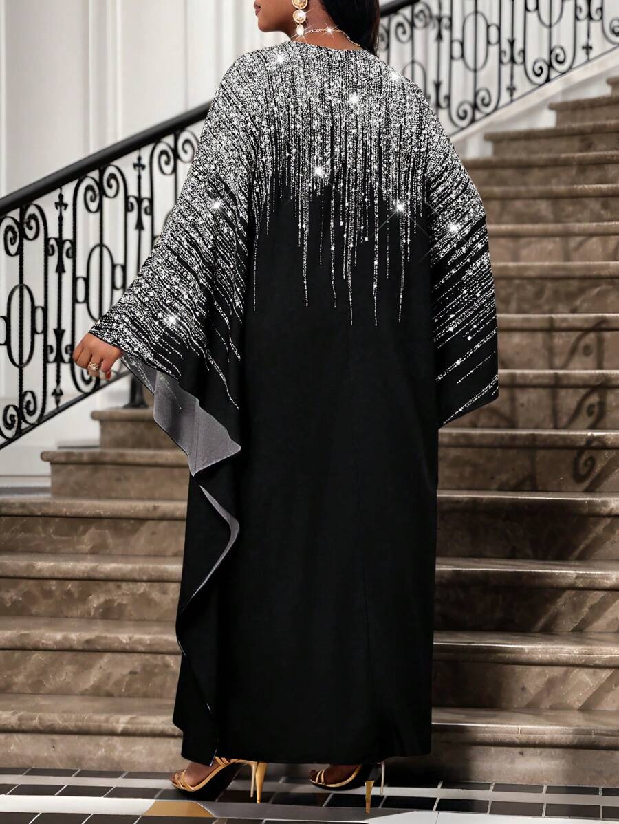 SHEIN Lady فستان فضي كوكتيل محبوك برقبة مستديرة