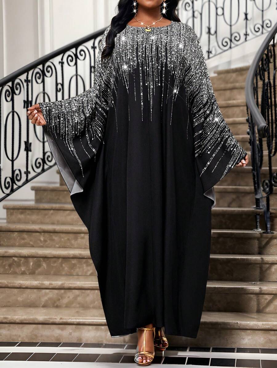 SHEIN Lady فستان فضي كوكتيل محبوك برقبة مستديرة