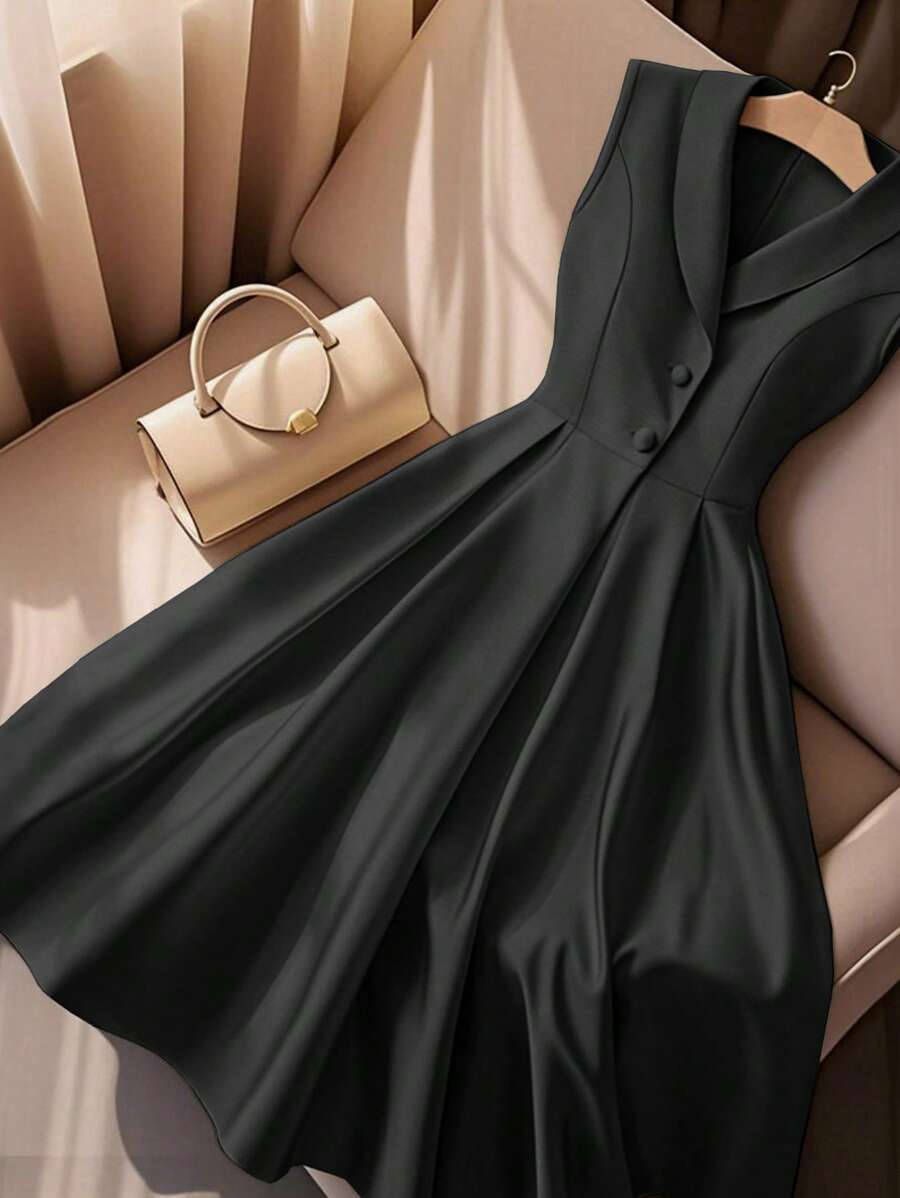 SHEIN Franclia فستان أسود بدون أكمام