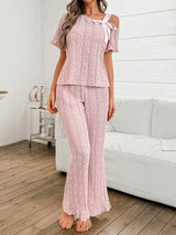 SHEIN طقم ملابس منزلية قصيرة الأكمام مع ربطة عنق كاجوال