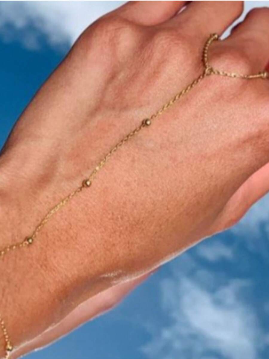 SHEIN خاتم إصبع بسلسلة اللؤلؤ