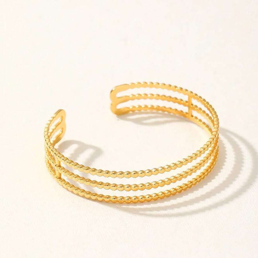 SHEIN سوار ذهبي مفتوح مجوف مزين بلؤلؤ اصطناعي