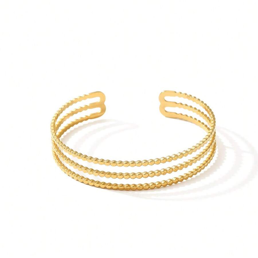 SHEIN سوار ذهبي مفتوح مجوف مزين بلؤلؤ اصطناعي