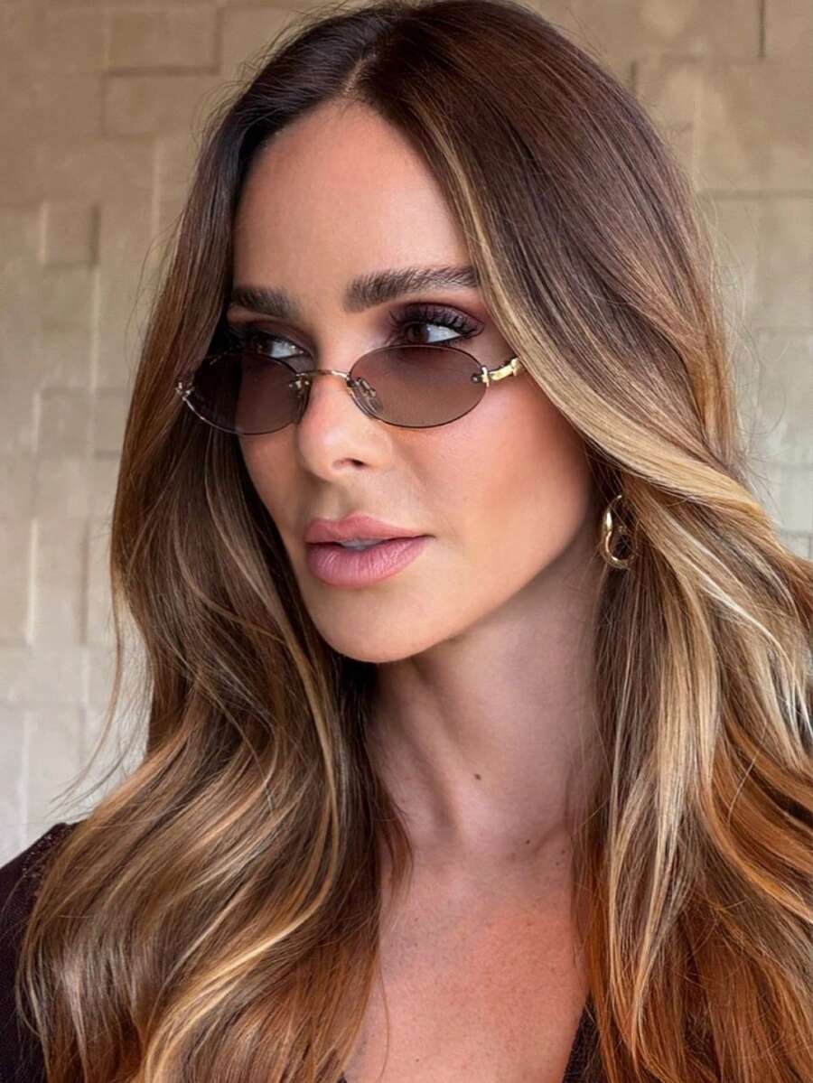 SHEIN نظارة شمس معدنية بدون إطار بتصميم بيضاوي