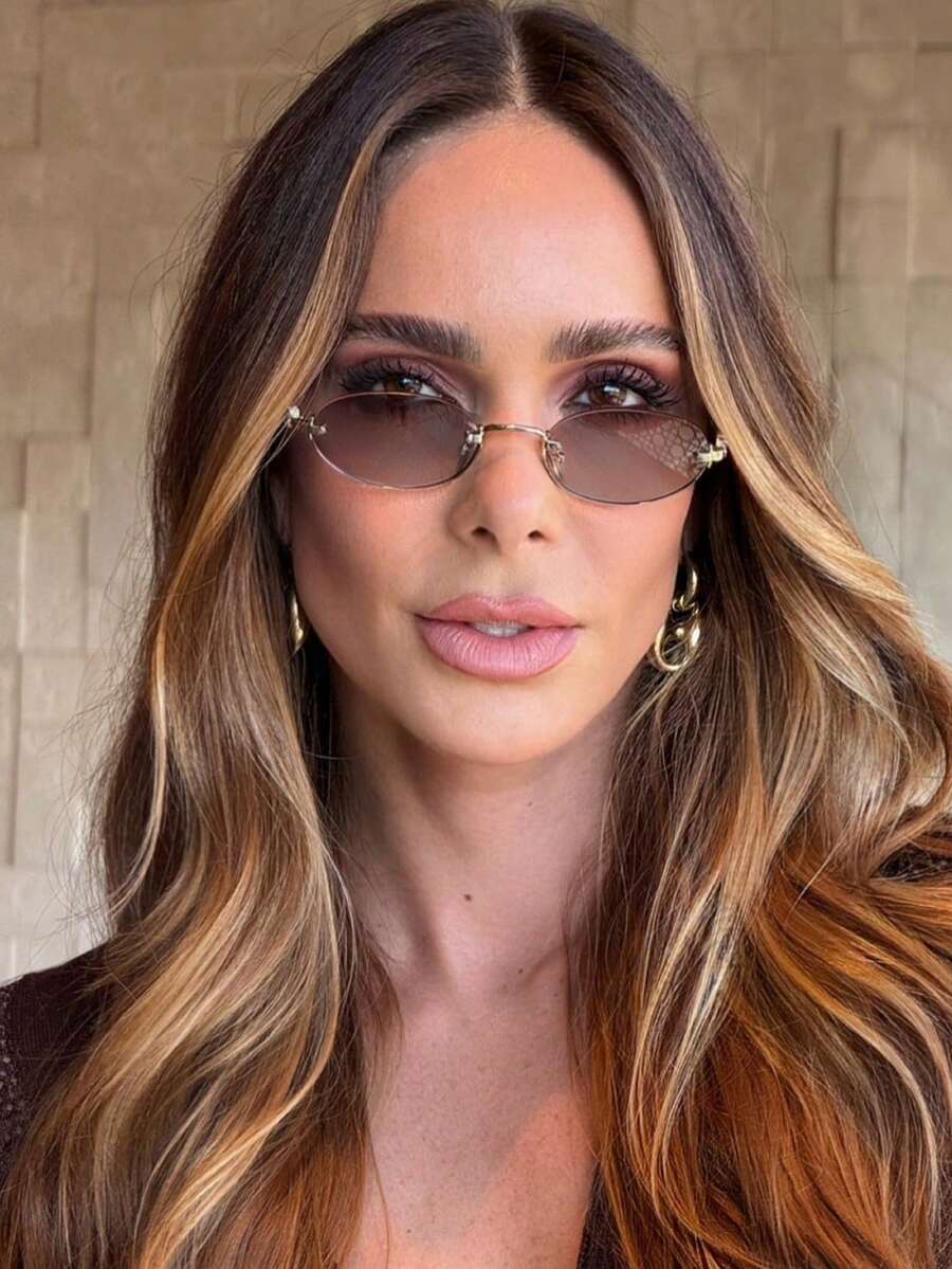 SHEIN نظارة شمس معدنية بدون إطار بتصميم بيضاوي