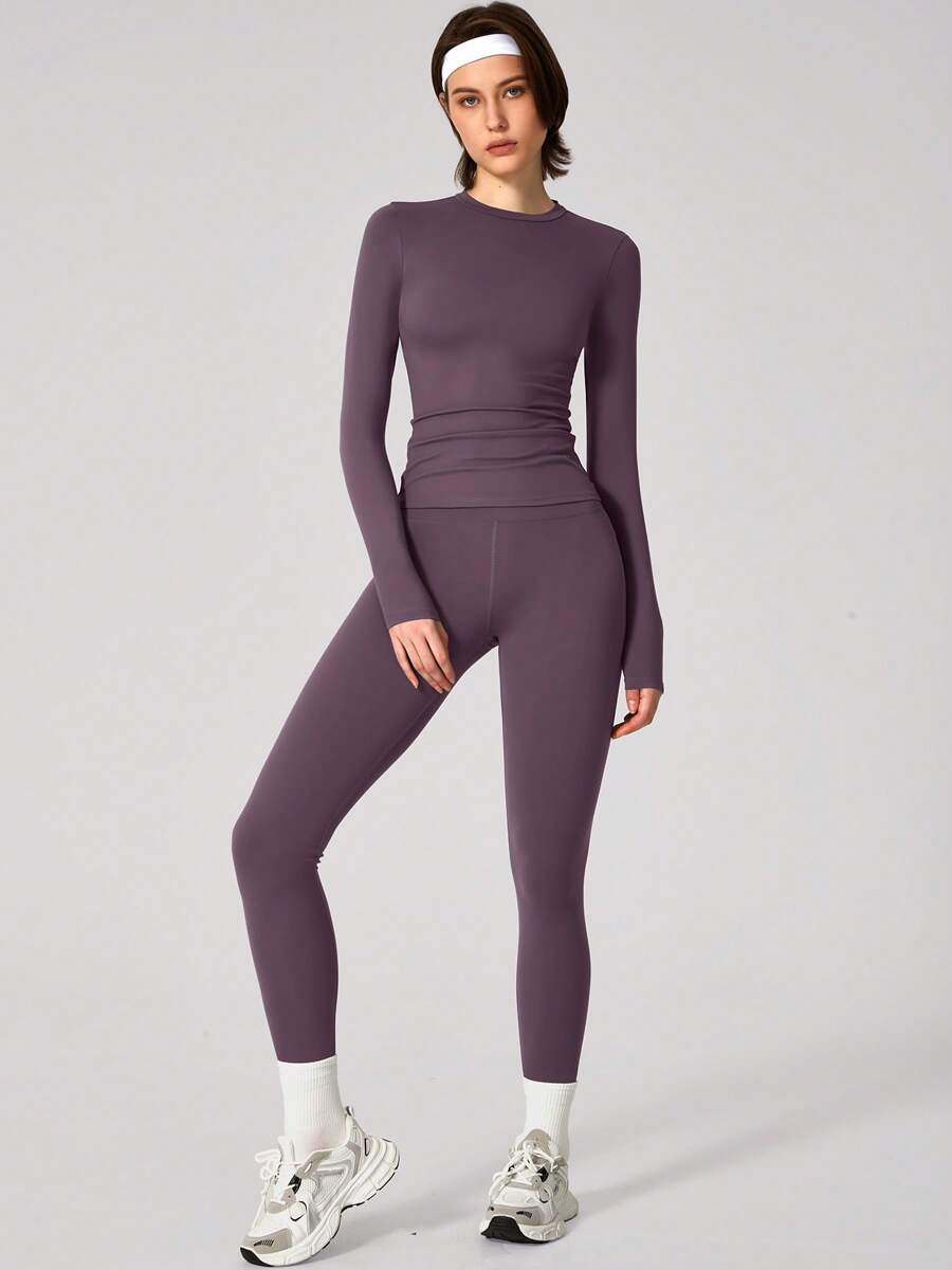 SHEIN طقم رياضي قطعتين بلون أرجواني لليوغا والتمارين اليومية
