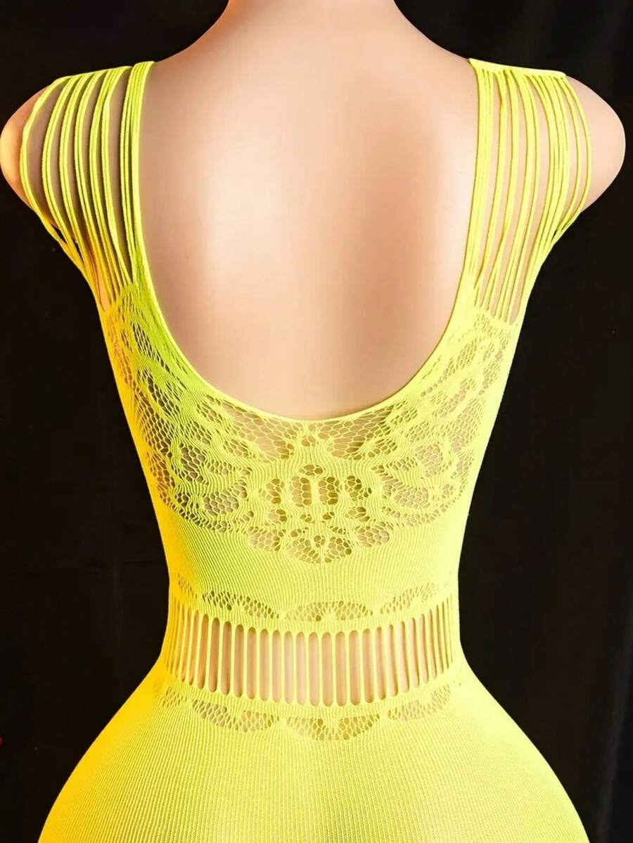 SHEIN طقم ملابس داخلية شبكي فلوريسنت مفتوح بين الأرجل وقابل للخلع