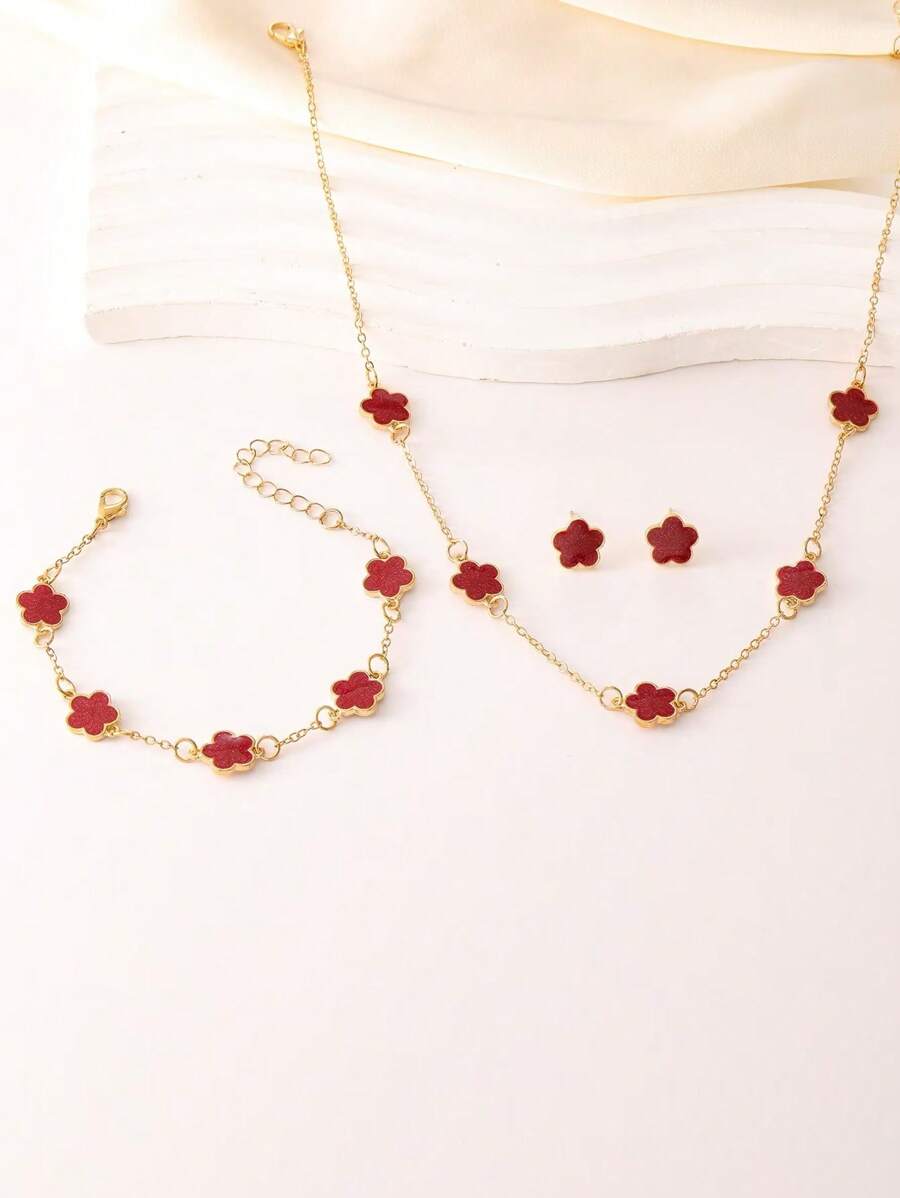 SHEIN طقم 4 قطع برسيم وزهور خمس بتلات