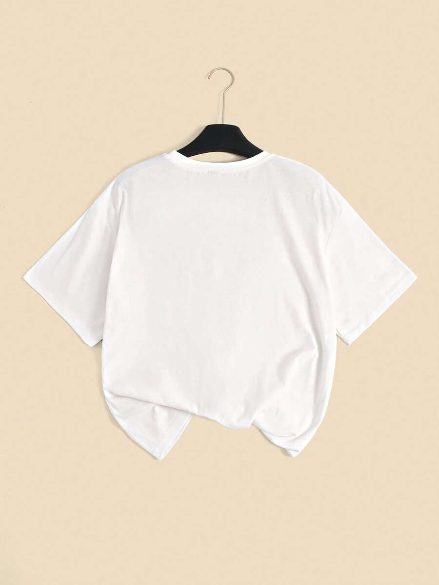 SHEIN INAWLY تي شيرت نسائي أبيض بطبعة أصداف