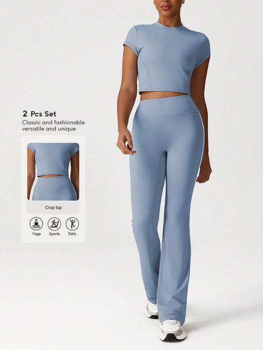 Sodalemon مجموعة ملابس تدريب بلوزة كم بقصير وبنطلون فضفاض