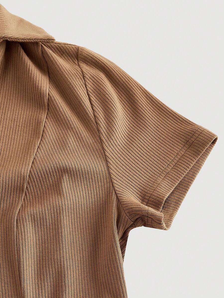 SHEIN MOD فستان كنزة ميني بلون كاكي وياقة مكشكشة