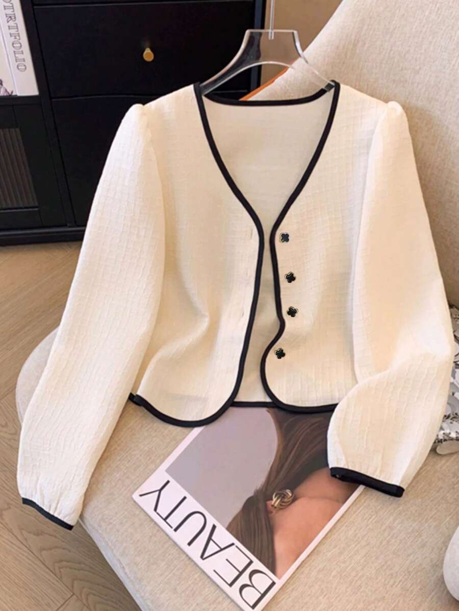 SHEIN كارديجان نسائي قصير وخفيف بلون مشمشي