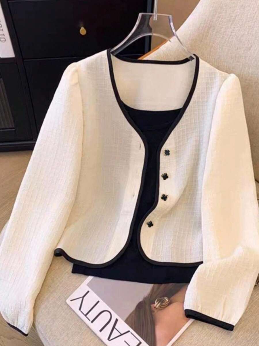 SHEIN كارديجان نسائي قصير وخفيف بلون مشمشي