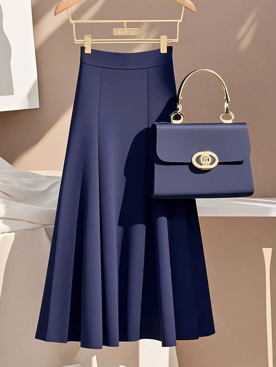 SHEIN تنورة نسائية كاجوال بلون ازرق غامق