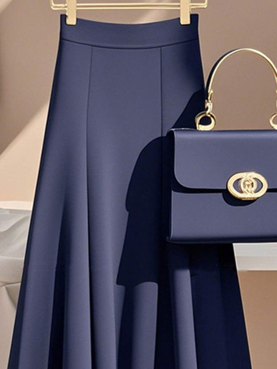 SHEIN تنورة نسائية كاجوال بلون ازرق غامق