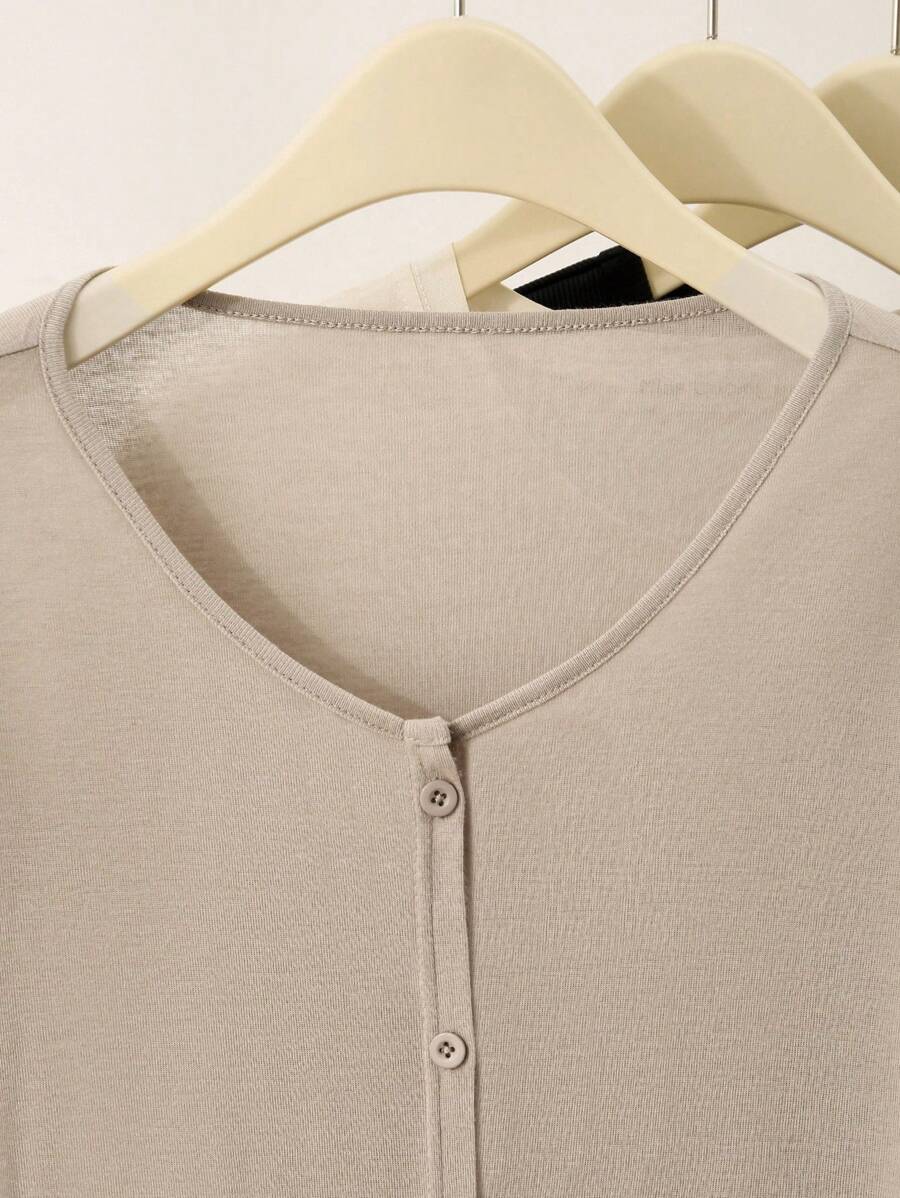 SHEIN INAWLY بلوزة نسائية بأزرار أمامية ولون كاكي
