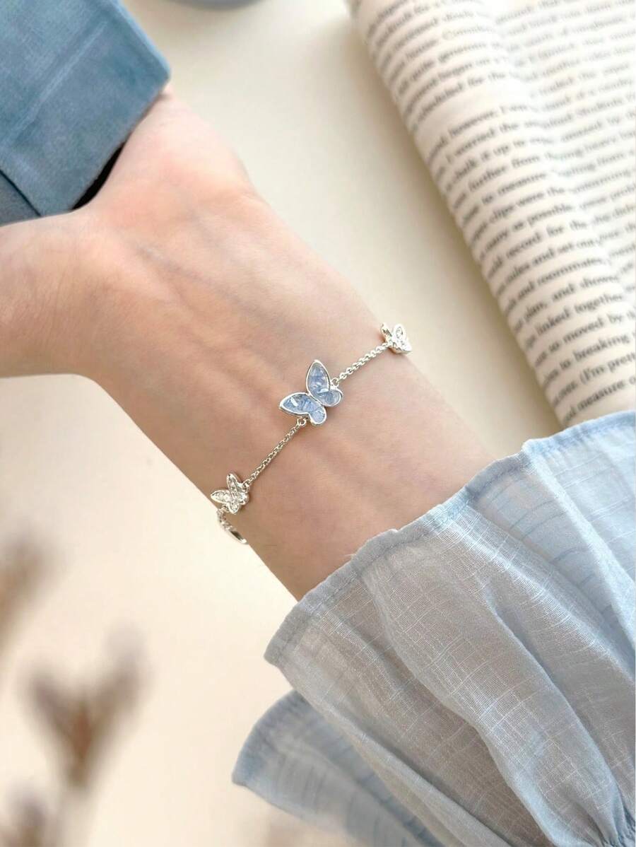 SHEIN طقم مجوهرات نسائي فراشة كريستال أزرق 5 قطع