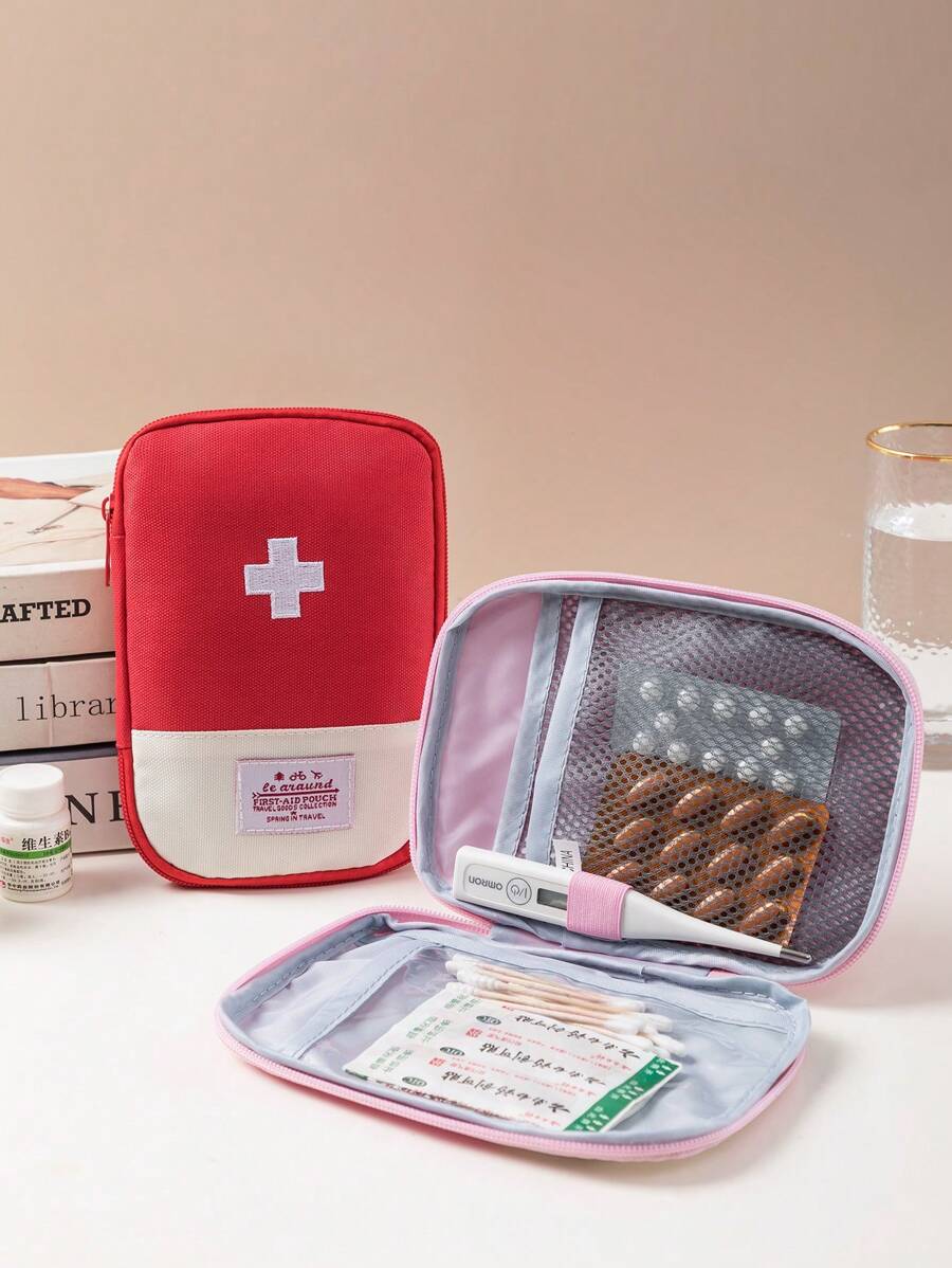 SHEIN حقيبة تخزين حمراء محمولة للسفر والعمل