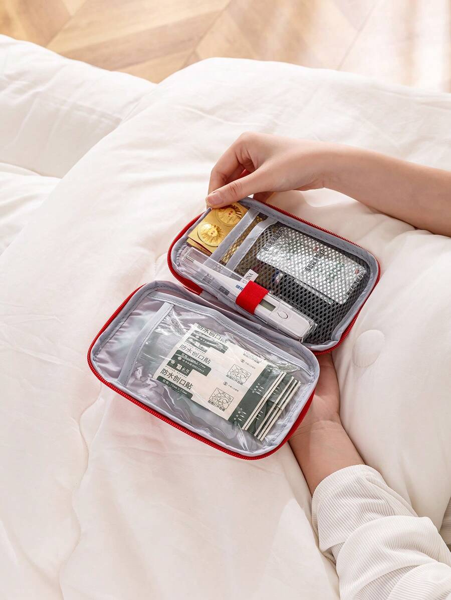 SHEIN حقيبة تخزين حمراء محمولة للسفر والعمل