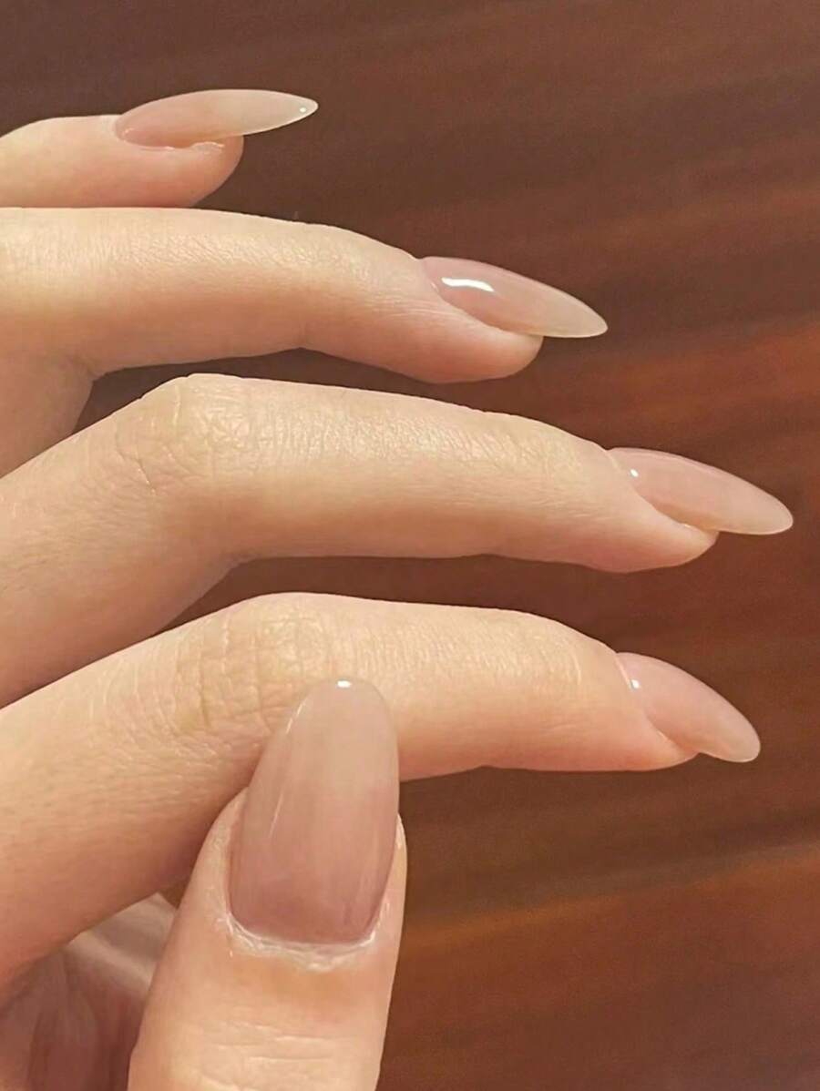 SHEIN مجموعة 24 قطعة أظافر بيضاوية وردية مع ملف وأدوات جل