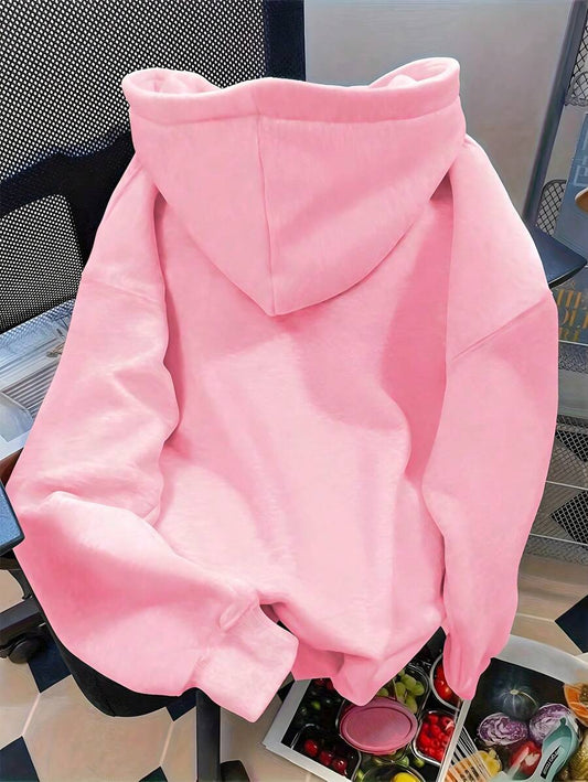SHEIN هودي نسائي وردي بطبعة فيونكة كاجوال