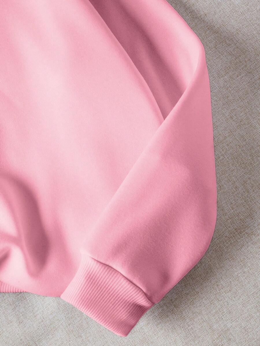 SHEIN هودي نسائي وردي بطبعة فيونكة كاجوال