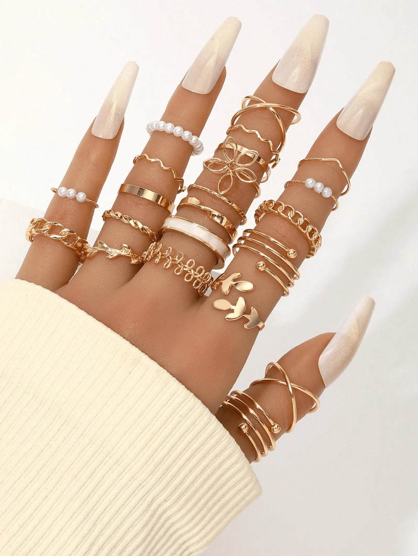 SHEIN مجموعة 22 خاتم ذهبي بتصاميم متنوعة