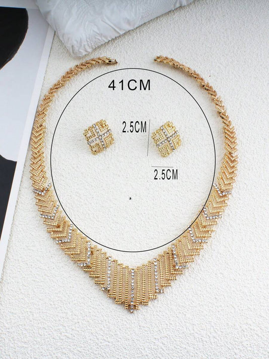SHEIN طقم مجوهرات ذهبي 3 قطع من الراين