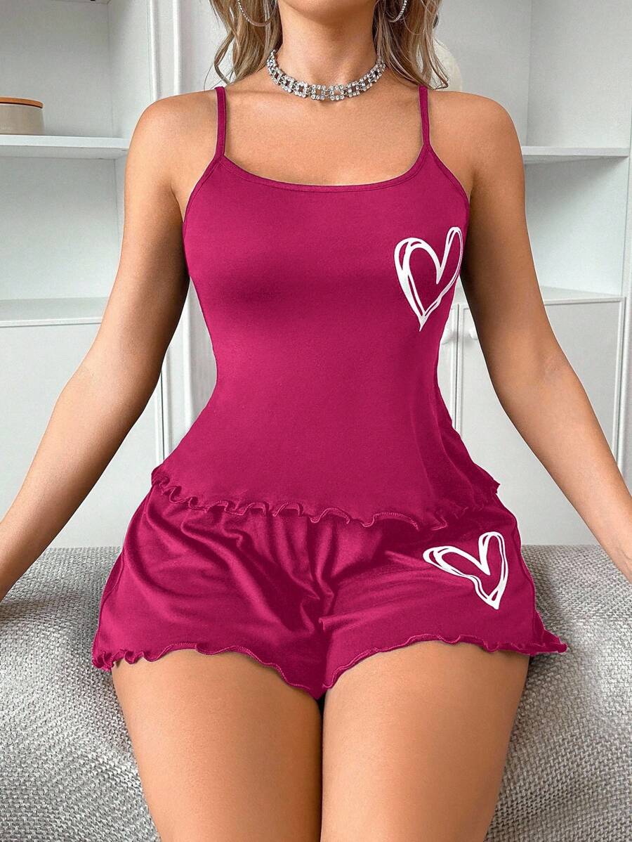SHEIN طقم نوم قطعتين كامي وشورت بطبعة قلب