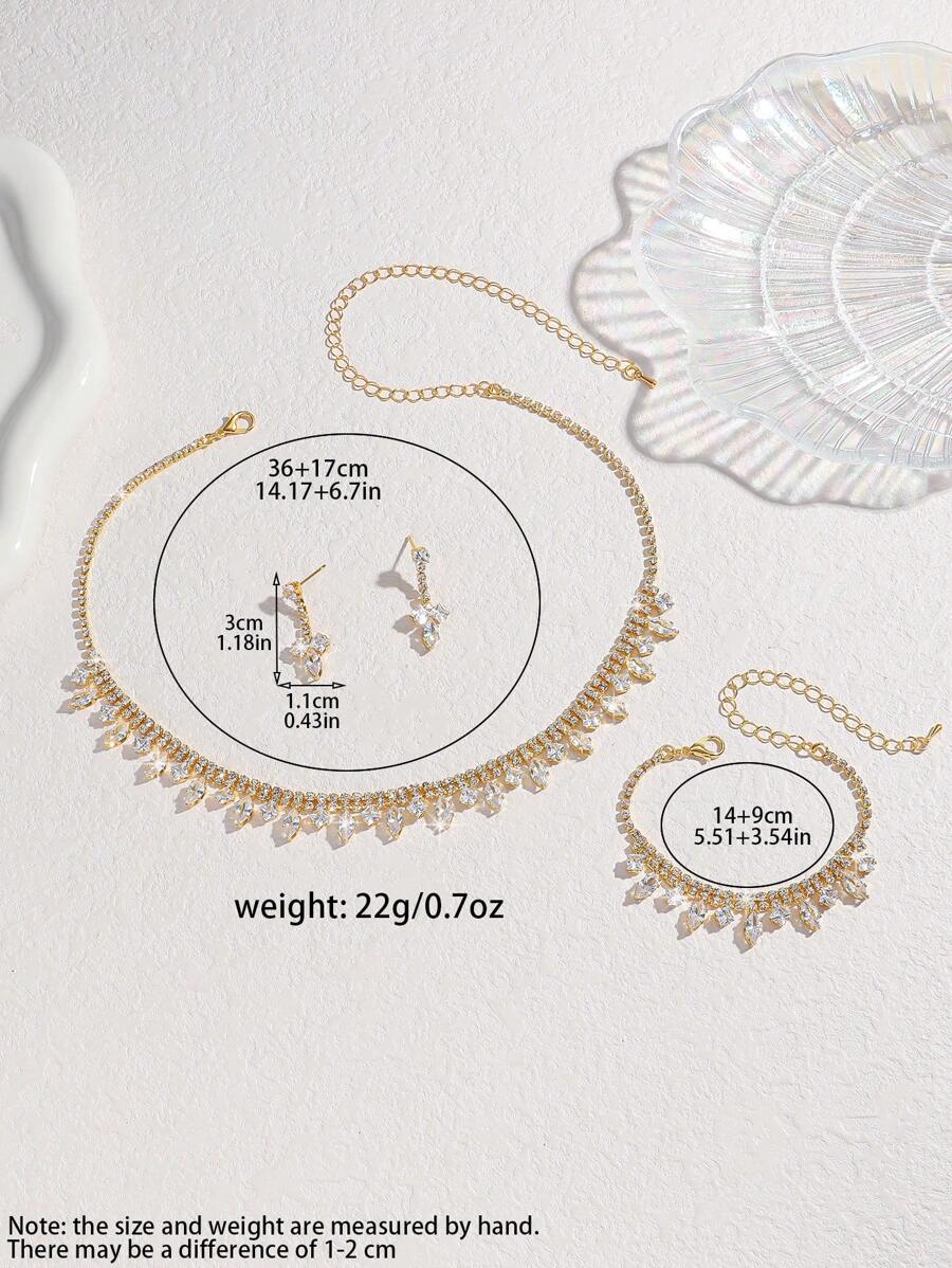 SHEIN طقم 4 قطع مجوهرات بزركونيا تشمل قلادة وأقراط وسوار