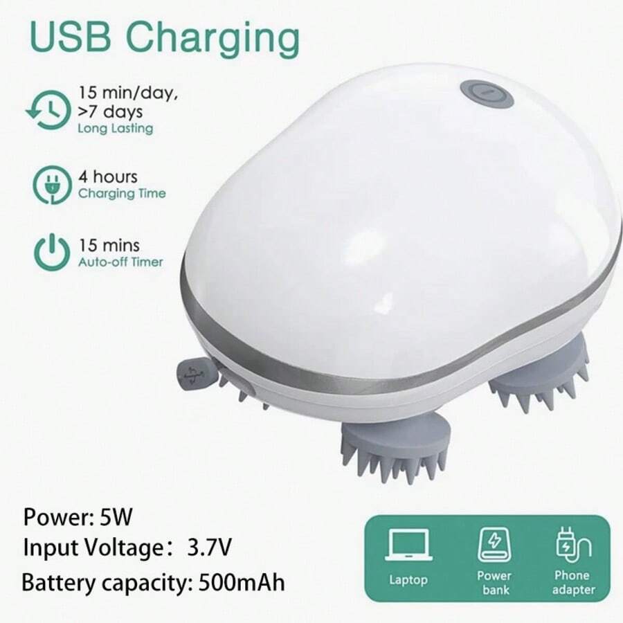 SHEIN جهاز تدليك فروة الرأس الكهربائي اللاسلكي بـ4 مخالب