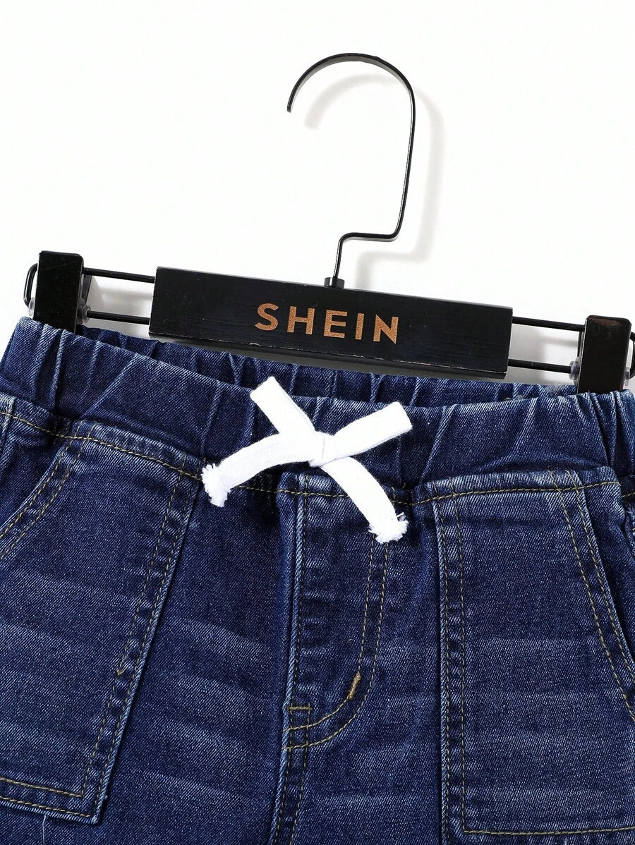 SHEIN بنطال جينز أولادي أزرق بخصر مطاطي مريح