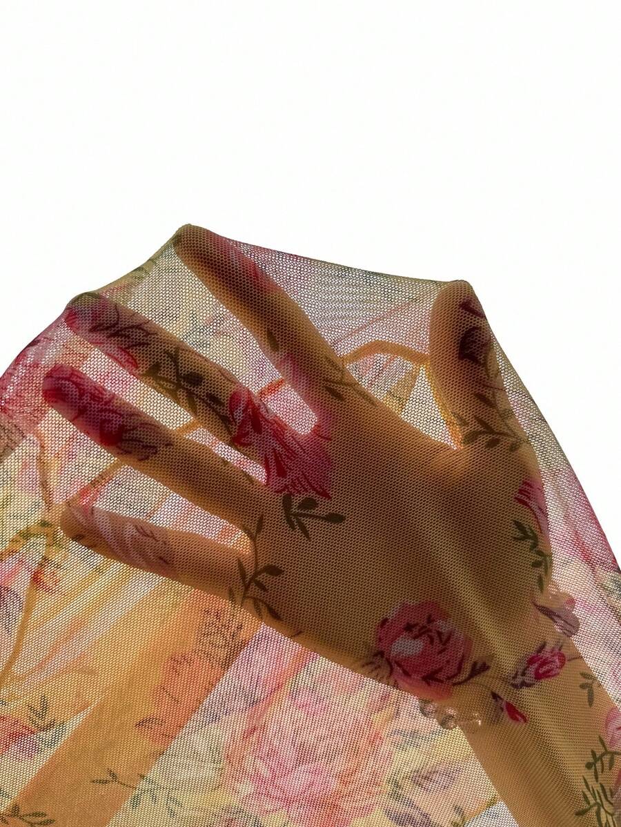 SHEIN Snug Zone فستان نوم أصفر برباط وطباعة زهور