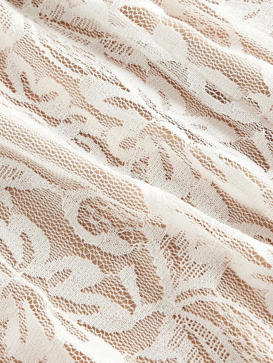 SHEIN MOD فستان شيفون بأكمام واسعة وياقة منتصبة من الدانتيل بلون مشمشي