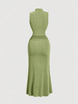 SHEIN MOD فستان اخضر أكتاف مرتفعة وشق علوي
