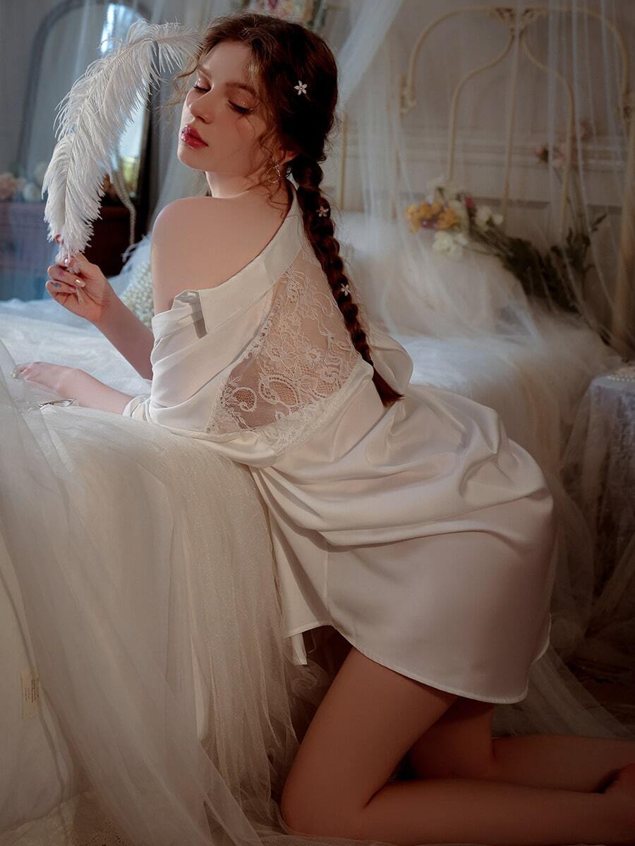 SHEIN قميص حريري فضفاض بأكمام قصيرة