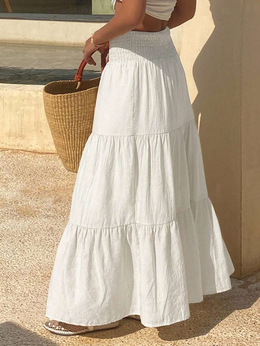 SHEIN DAZY تنورة بيضاء بكشكشة كاجوال