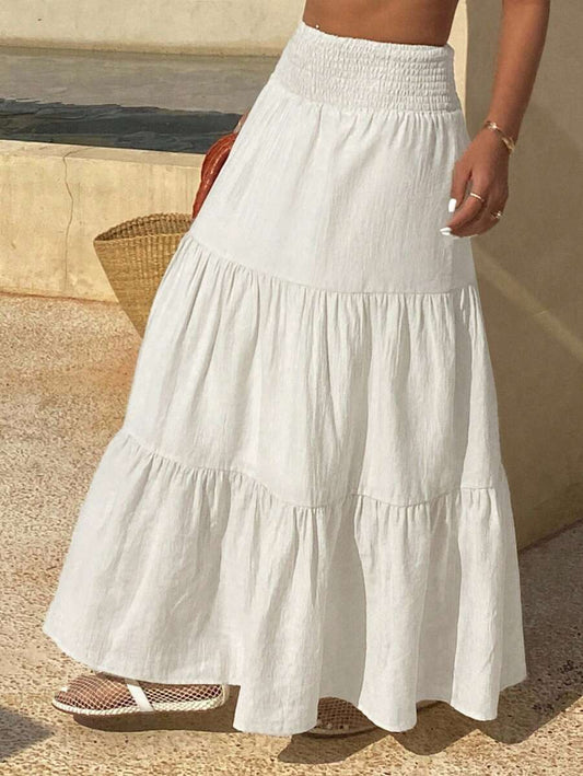 SHEIN DAZY تنورة بيضاء بكشكشة كاجوال