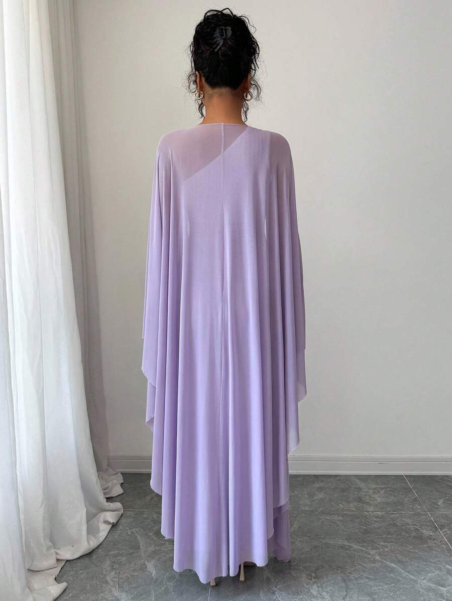 SHEIN Elenzga طقم فستان ارجواني وكاب بحزام معدني من جاكار